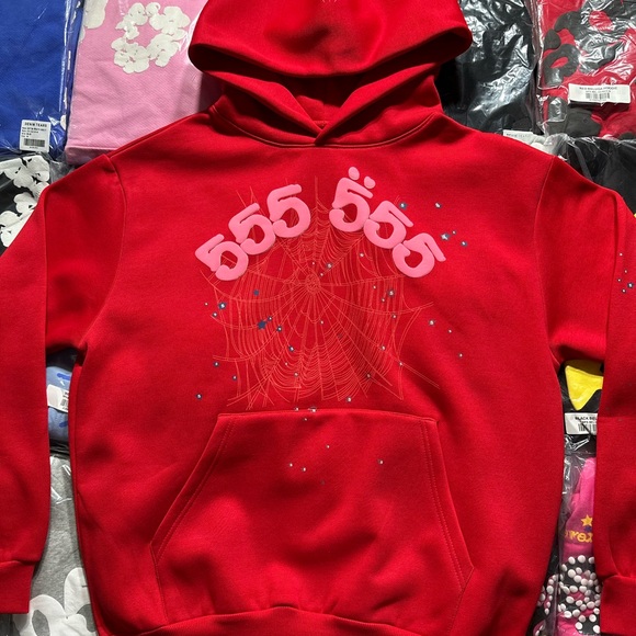 Sp5der Number 555 Hoodie ‘Red’ - Picture 3 of 5